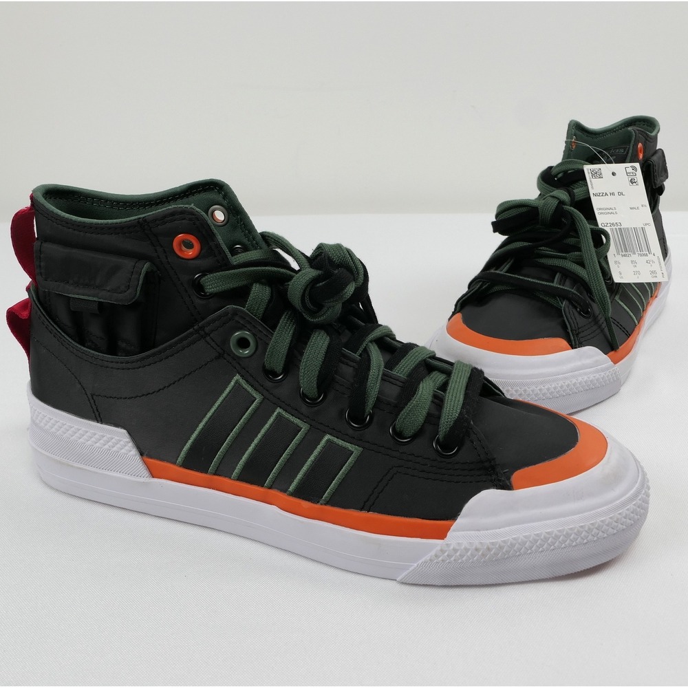 NEW Adidas Nizza Hi DL Mens Sneakers Black Green Orange High Top GZ2653 Size 9
